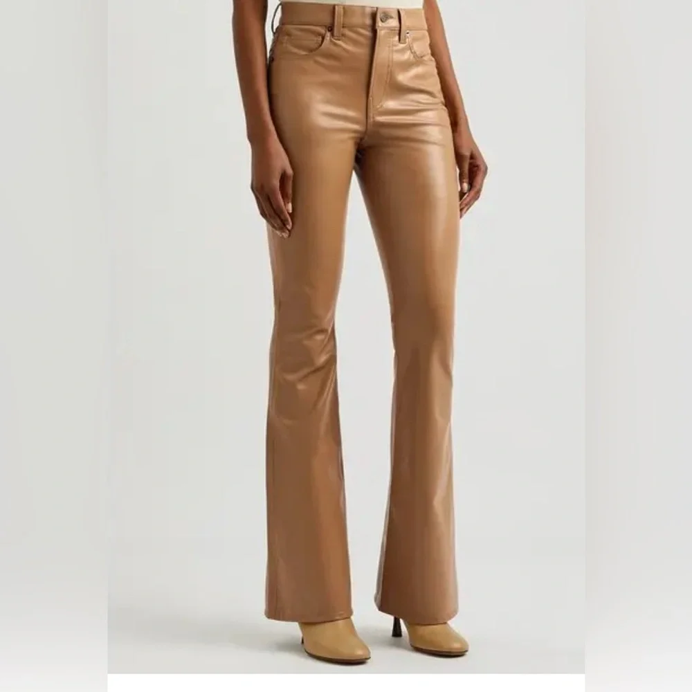 Veronica Beard Beverly Flared Faux Leather Jeans – brown camel – Size 6- NWT - Picture 2 of 14